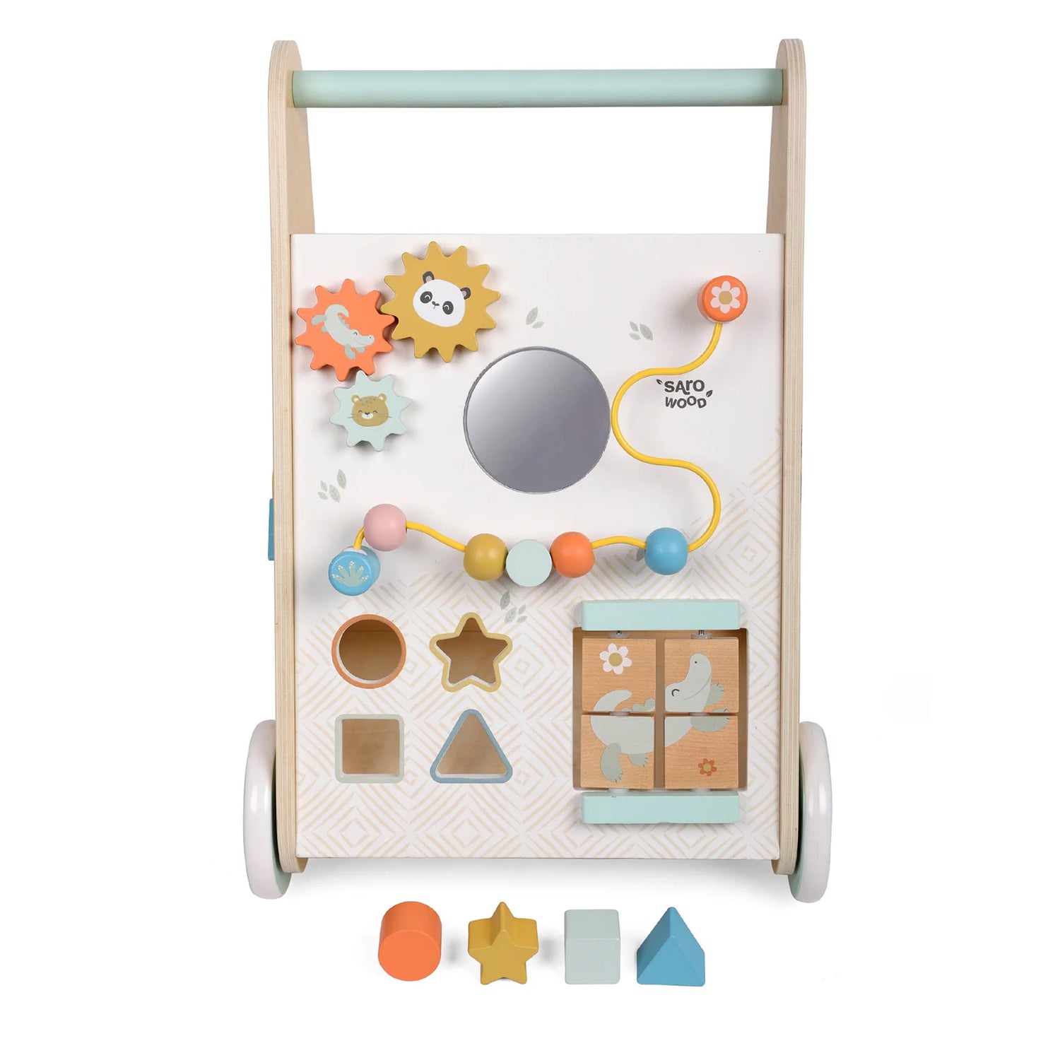 Andador de madera con actividades ·  Saro