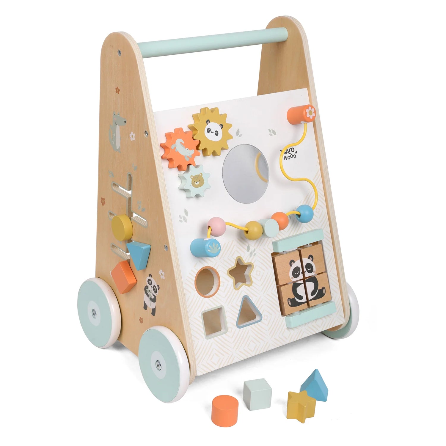 Andador de madera con actividades ·  Saro