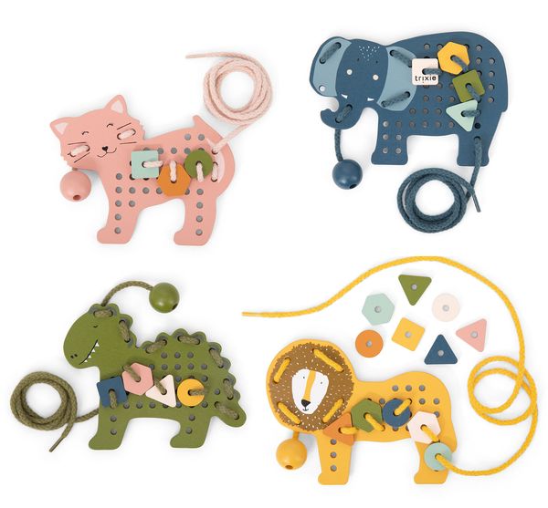 Juego de cordones con animales de madera · Trixie