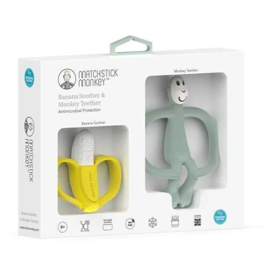 Set regalo Mordedores BANANA & MONKEY (verde menta) · Matchstick Monkey