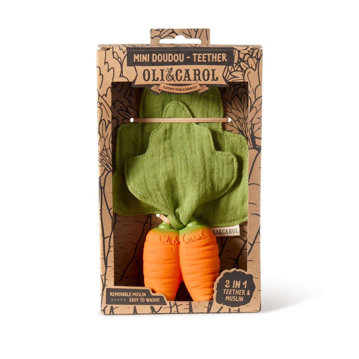 Mini doudou mordedor Cathy The Carrot · Oli & Carol