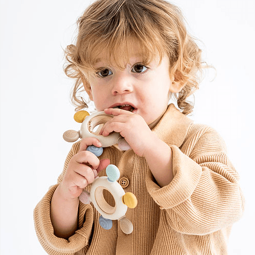 Mordedor sensorial madera y silicona