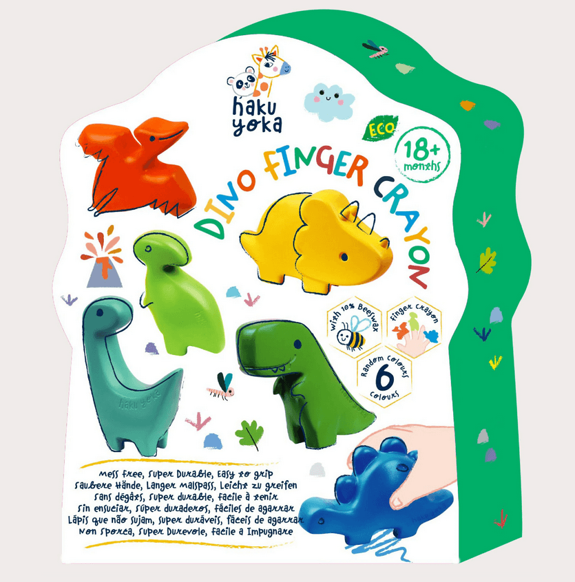 Caja de 6 Crayones de dedo Dinosaurios · Haku Yoka