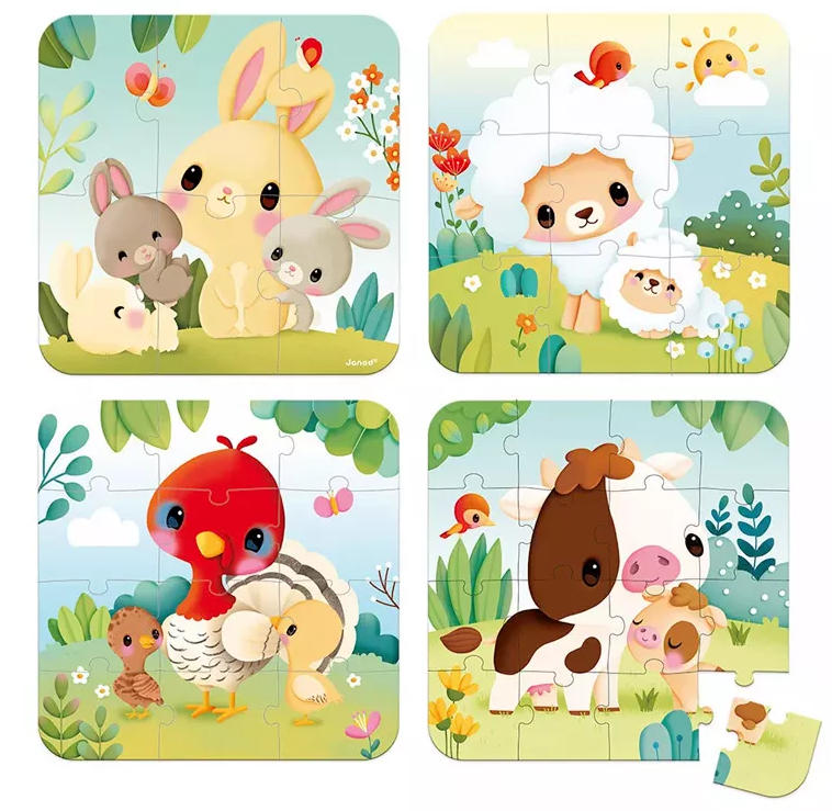 Set de 4 Puzzles Evolutivos: Animales de la Granja · Janod
