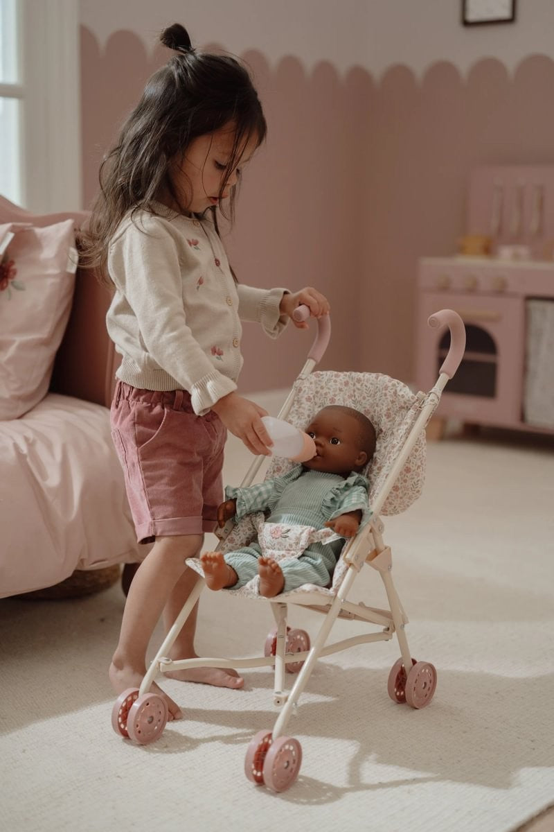 Carrito sillita para muñecas metal flores · Little Dutch