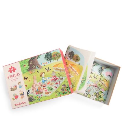 4 mini puzzles Las Estaciones La Grande Famille · Moulin Roty
