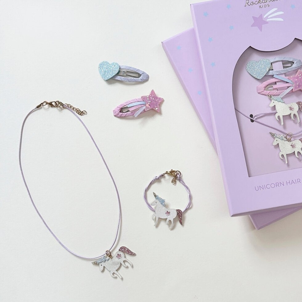 Set de joyas y accesorios para el pelo de unicornio  · Rockahula