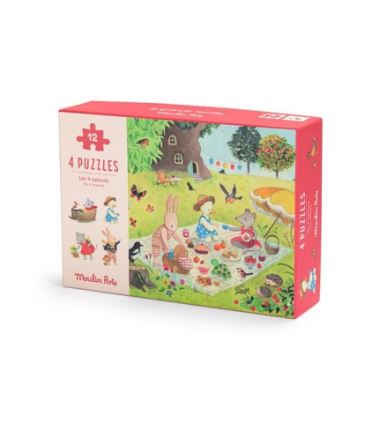 4 mini puzzles Las Estaciones La Grande Famille · Moulin Roty